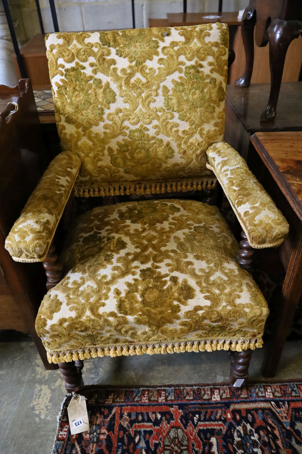 A late Victorian walnut framed armchair and a Chippendale style chair (2)
